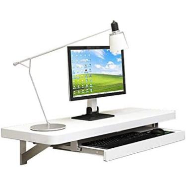 Imagem de Mesa de parede para computador com bandeja de teclado, mesa de madeira para pendurar na parede, mesa flutuante para sala de estar, quarto, escritório, D, 60 x 40 cm