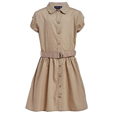 Imagem de Nautica Vestido de manga curta com uniforme escolar para meninas, Caqui, 12-14 Plus