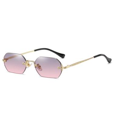 Imagem de Óculos de sol retângulo sem aro, óculos pequenos para homens e mulheres, metal, polígono dourado, azul, uv400, sem moldura, dourado, cinza, rosa, tamanho único