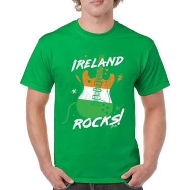 Imagem de Camiseta masculina Ireland Rocks Guitar Flag St Patrick's Day Shamrock Groove Vibe Pub Celtic Rock and Roll Clove, Verde, G