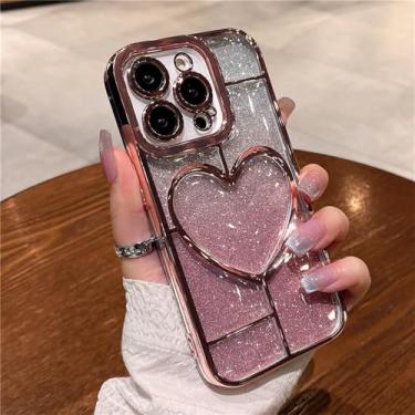Imagem de Chapeamento Love Heart Gradient Glitter Clear Soft Case para iPhone 14 Pro Max 13 12 11 Lente Capa protetora transparente, rosa, para iphone 12 ProMax