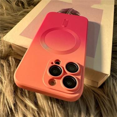 Imagem de Capa de telefone com padrão gradiente de carga sem fio para iPhone 11 12 13 14 Pro Max Plus Capa magnética de silicone macio, rosa vermelho, para iPhone 11 ProMax