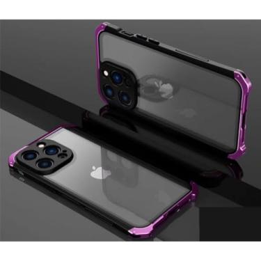 Imagem de Capa de telefone de metal de alumínio para iPhone 11 13 14 Pro Max proteção contra quedas com estrutura de metal capa traseira de vidro para iPhone XS MAX XR 7 8 Plus, roxo, para iPhone 14 ProMax
