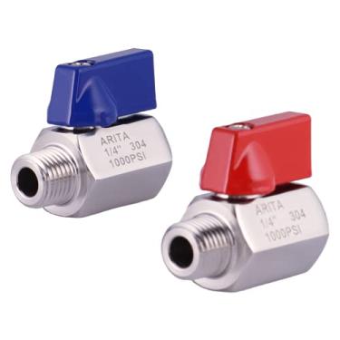 Imagem de ARITA Mini válvula de esfera 1/10.2 cm, aço inoxidável 304 porta reduzida 1000PSI para água, óleo e gás, macho/fêmea NPT, cabo vermelho e azul (pacote com 2)