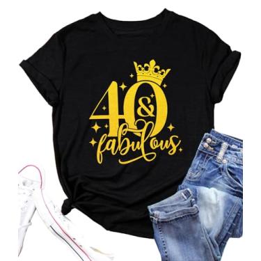 Imagem de LAZYCHILD Camiseta feminina Hello Forty para presente de aniversário de 40 anos de idade com estampa de coração fofo, Fabuloso - preto, G