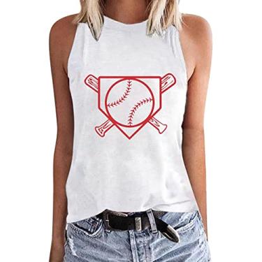 Imagem de PKDong Regata de beisebol feminina casual camiseta estampada de beisebol sem mangas camiseta regata de beisebol mamãe, Vermelho, M