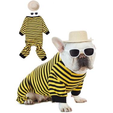 Imagem de Impoosy 3 peças camisas de verão para cães chapéu de palha com óculos de sol para filhotes roupas engraçadas para cães pequenos (P)