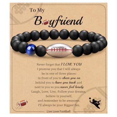 Imagem de Futebol Beisebol Basquete Presentes de Futebol Masculino Pulseiras com Contas Natural Olho de Tigre Pulseira Masculina Aniversário Presentes de Formatura para Filho Neto Bônus Filho Namorado Irmão,