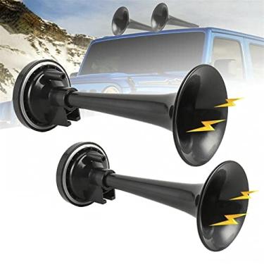Imagem de Buzina de ar super alta 2 peças universal trem carro caminhão barco buzina de ar duplo trompete buzina de ar super alto buzina de 12v buzina de carro peças automotivas kit de buzinas de trem (cor: prata, tamanho: 12V)