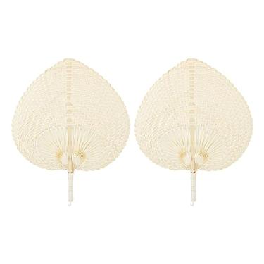 Imagem de Ventilador de bambu, 2 peças de ventilador de ráfia portátil Ventilador de tecelagem manual criativo Ventiladores de casamento feitos à mão, economia de mão de obra