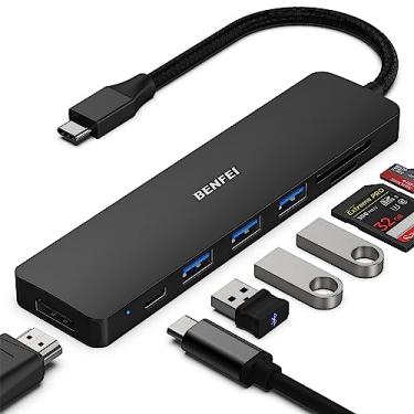 Imagem de USB C HUB 7 em 1 BENFEI, adaptador multiportas USB-C HUB com HDMI (certificado 4K @ 60Hz)/entrega de energia de 100 W/3 leitores de cartão USB 3.0 5Gbps/SD/TF (160 MB/s) para iPhone 15 Pro/Max