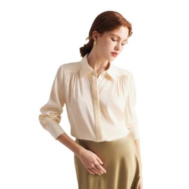 Imagem de Camisas femininas lisas de manga comprida blusas chiques outono inverno escritório senhoras tops, Branco creme, G