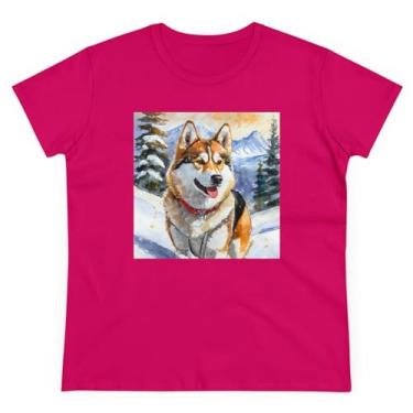 Imagem de Camiseta feminina de algodão peso médio Chinook 'Sled Dog', Heliconia, P