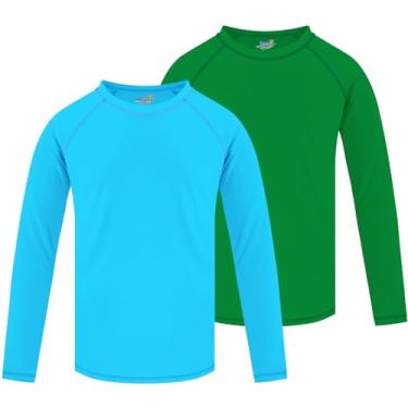 Imagem de Pacote com 2 camisetas de natação Rash Guard de manga comprida FPS + 50 camisetas de sol para crianças pequenas Rashguard, Azul e verde, 2 Anos