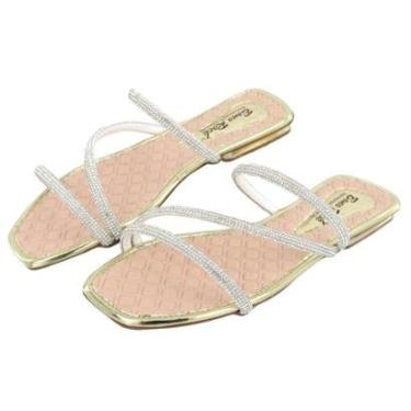 Imagem de Sandália Rasteirinha Feminina com Strass Brilhante Confort-Feminino