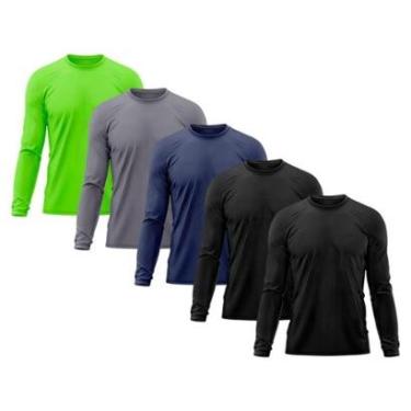 Imagem de Kit 5 Camiseta Masculina Proteção Solar UV Térmica Praia Esporte Academia Tecido Dry Camisetas-Masculino