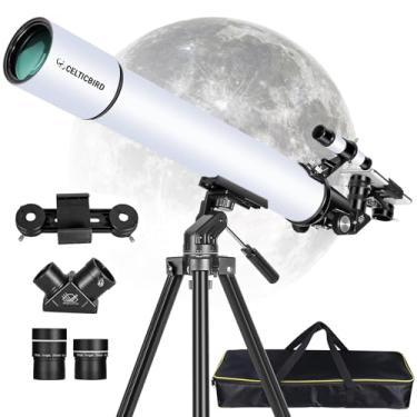 Imagem de Celticbird Telescópio para adultos de alta potência, telescópios de viagem para adultos iniciantes em astronomia, telescópio refrator 900 com abertura de 80 mm com suporte AZ, bolsa de transporte,