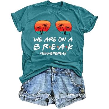 Imagem de LAZYCHILD Camiseta feminina Last Day Shirts We are on a Break Teacher Summer Break Graphic Tee End of School Year Tops, Ciano, G