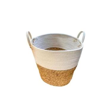 Imagem de Cesto De Seagrass Natural Oval Com Alça De Couro Philippe - Jolitex