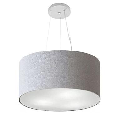 Imagem de Lustre Pendente Cilíndrico Cúpula Tecido 45x21 cm, Vivare Iluminação, Pendente4185 CZ, Cinza, Médio