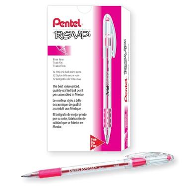 Imagem de Pentel Caneta esferográfica R.S.V.P. Ponta fina de 0,7 mm, tinta rosa, caixa com 12 (BK90-P)