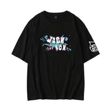 Imagem de Camiseta moderna K-pop Jack in The Box, camiseta estampada J-Hope Support Born Pink Contton gola redonda camisetas com desenho animado, B Preto, GG