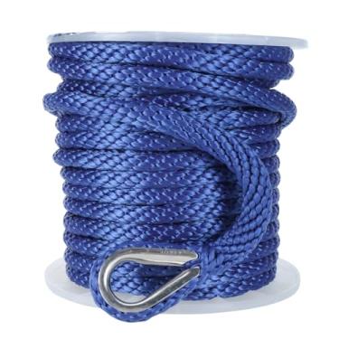 Imagem de Amarine Made Corda de âncora corda para barco, linha de âncora de 1/5.1 cm x 100', corda trançada de âncora de barco, linha de âncora MFP com manilha de aço inoxidável para ancoragem, azul marinho