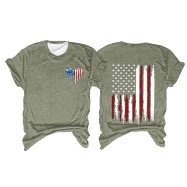 Imagem de Camiseta feminina 4 de julho bandeira dos EUA coração gráfico blusa gola redonda camiseta patriótica camisetas verão dia da independência, Verde, 3G