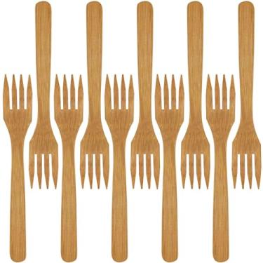 Imagem de (10, Forks, 8") - BambooMN Brand - Solid Bamboo Dinner Fork 20cm - 10 pcs