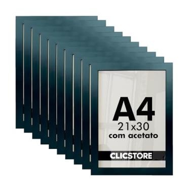 Imagem de Kit 10 Moldura A4 21x30Cm Com Acetato e Fundo Para Quadros (Preto)