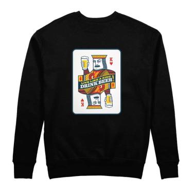 Imagem de Moletom Masculino Estampa Baralho Rei de Copas Flanelado Slim Para Trabalho Basico Conforto