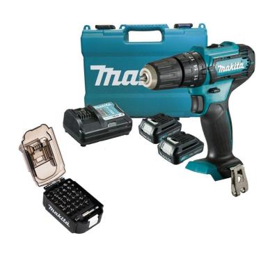 Imagem de Parafusadeira Furad Makita 12V Hp333Dwye 2Bat 1,5A + Kit 31