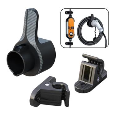 Imagem de RNOPWO Suporte de carregador EV com suporte de braçadeira de caixa de carregamento para conector SAE J1772, suporte de caixa de controle com coldre de carregador de veículo elétrico para montagem na
