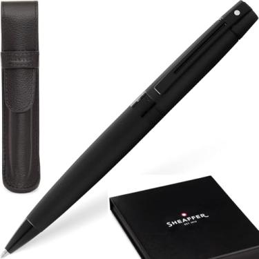 Imagem de Sheaffer Caneta de laca preta fosca 300 com acabamentos PVD e conjunto de presente com bolsa combinando (esferográfica)