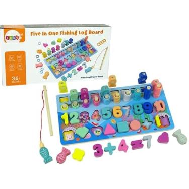 Imagem de Brinquedo Educativo de madeira, montessori, painel sensorial, matemática, pescaria, geometria