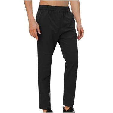 Imagem de Calça masculina de corrida e treino plus size cropped calça esportiva de perna reta calça de cintura elástica leve, Preto, GG