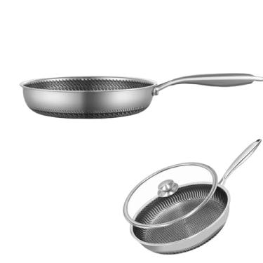 Imagem de Frigideira de aço inoxidável antiaderente favo de mel frigideira com tampa indução cerâmica fogão elétrico a gás, 28 cm com tampa