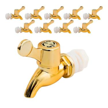 Imagem de Kit 10 Torneiras Para Suqueira Dispenser Plástico Dourada Luxo Filtro Com Vedação