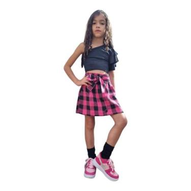 Imagem de Saia Infantil Xadrez em Flanela, possui botões na frente e elastico na