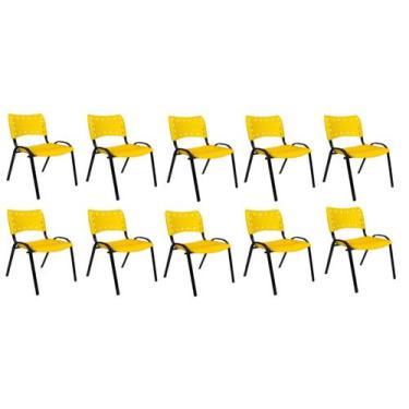 Imagem de  Kit Com 10 Cadeiras Iso Para Escola Escritório Comércio Amarela Base 
