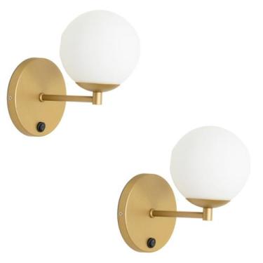 Imagem de Kit 2 Arandelas Parede Cabeceira Quarto Interruptor Dourado - Arandela