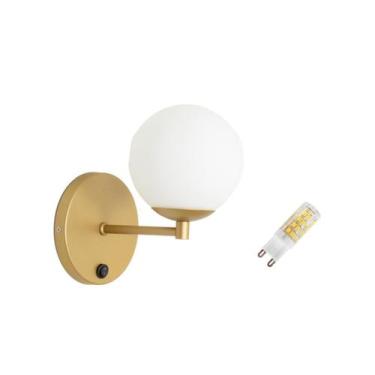 Imagem de Arandela Parede Quarto c/ Interruptor Botão Dourado + Led - Arandela d