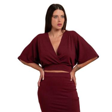 Imagem de Conjunto Blusa Morcego + Saia Midi Modeladora Canelada Lápis Feminino 