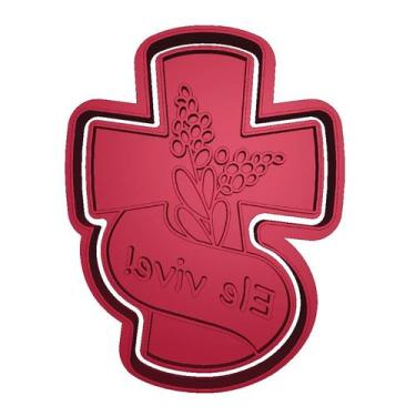 Imagem de Cortador Biscoito Páscoa Cruz Frase Ele Vive - DOCE IMPRESSO, 12cm