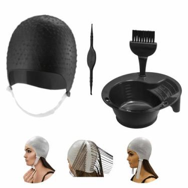 Imagem de Kit Tintura Tigela Pincel e Touca Para Mechas Luzes Siliconada Profiss