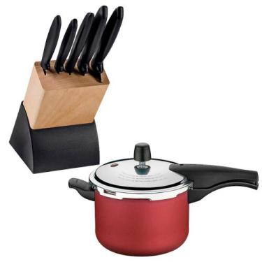 Imagem de KIT - Faqueiro Plenus 6 Peças + Panela de Pressão 4,5 Vancouver Vermel