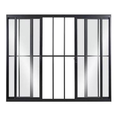 Imagem de Janela Para sala/Cozinha 4 Folhas 1,00x1,00 Alumí. Preto C/ Grade  - A