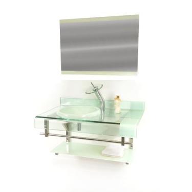 Imagem de Gabinete de vidro para banheiro inox 90cm curvado duplo com torneira c