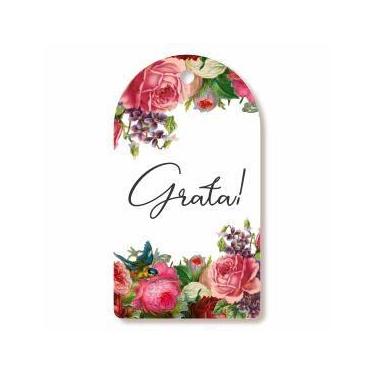 Imagem de 100 Tags Flores Grata Presentes Com 9x5cm Etiqueta Floral - KARDOS