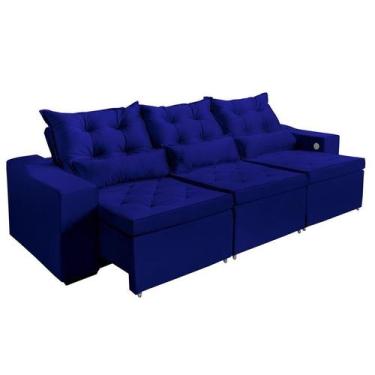 Imagem de Sofá 4 Lugares Opala 2,60  Metros Azul  Retrátil, Reclinável  Tecnolog